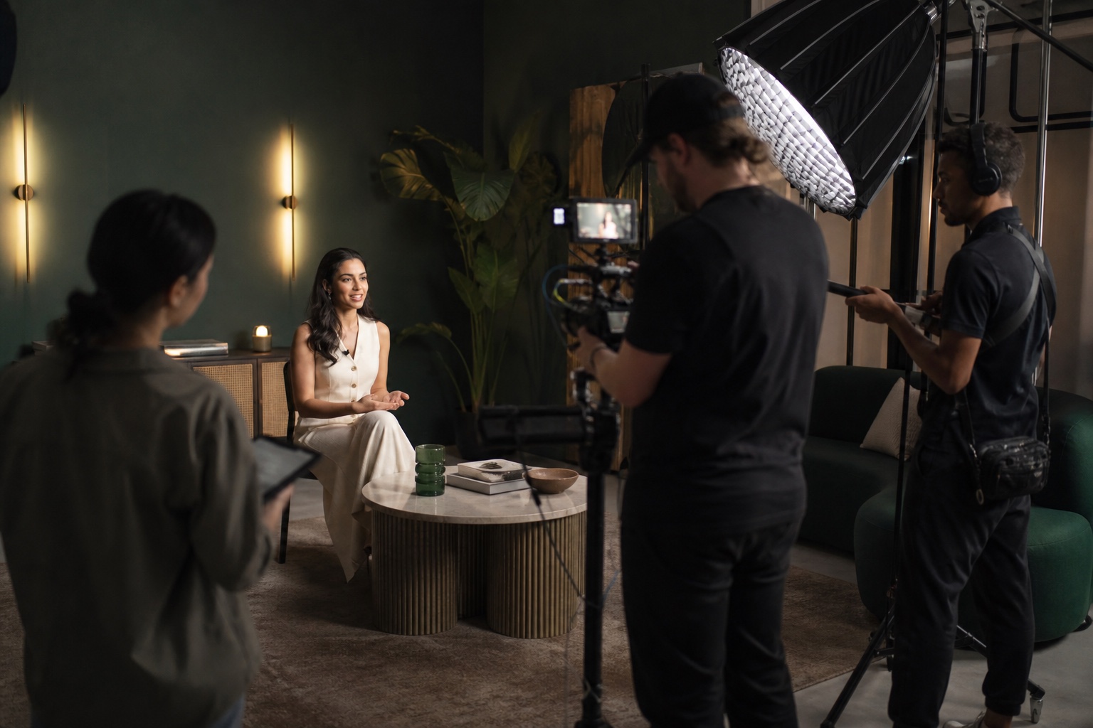 Creator filming social content with a professional production crew